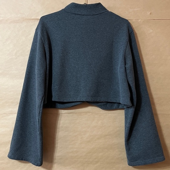 Nap Loungewear | Mock Neck Crop Top Twist Pullover Sweatshirt Dark Grey Size L - Picture 11 of 13